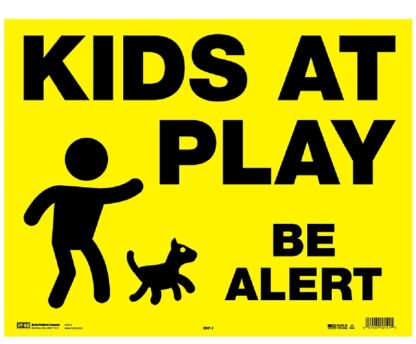 Hy-Ko MKP-1 Yard Sign, KIDS AT PLAY BE ALERT, Black Legend, Yellow Background, Corrugated Plastic