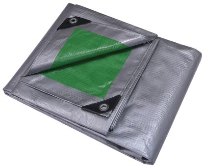 ProSource T1224GS140 Heavy-Duty Tarp, 24 ft L, 12 ft W, 8 mil Thick, Polyethylene, Green/Silver