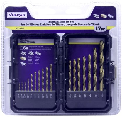 Vulcan 871570OR Drill Bit Set, 17-Piece, High Speed Steel/Titanium Nitride, Bright Yellow