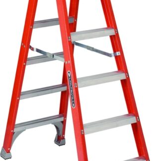 Louisville FM1506 Twin Step Ladder, 125 in Max Reach H, 5-Step, 300 lb, Type IA Duty Rating, 3 in D Step, Fiberglass