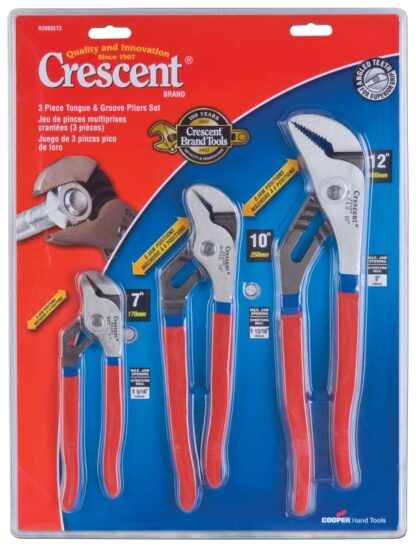 Crescent RT200SET3 Tongue and Groove Plier Set, 3-Piece, Steel, Black Oxide, Specifications: Dipped Handle