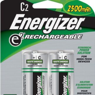 Energizer NH35BP-2 Rechargeable Battery, 1.2 V Battery, 2500 mAh, C Battery, Nickel-Metal Hydride, Green/Silver