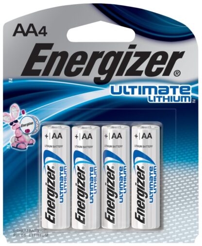 Energizer L91SBP-4 Household Battery, 1.5 VDC Battery, 3400 mAh, AA Battery, Lithium