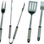 Omaha Q-430A3L Barbecue Tool Set with Handle and Hanger, 1.5 mm, Stainless Steel Blade, Stainless Steel, Straight Handle