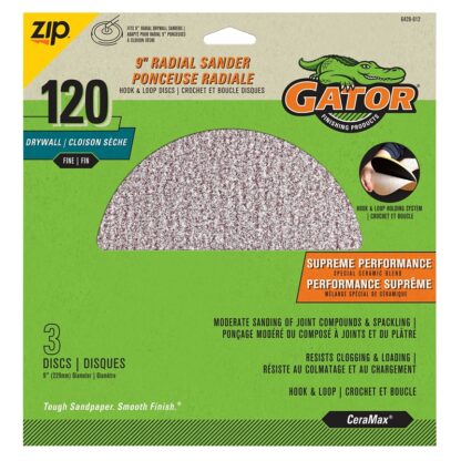 Gator 6428012 Drywall Sanding Disc, 9 in Dia, 120 Grit, Fine, Ceramic Alumina Abrasive