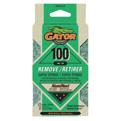 Gator 736201220 Sanding Sponge, 5 in L, 3 in W, 100 Grit, Aluminum Oxide Abrasive