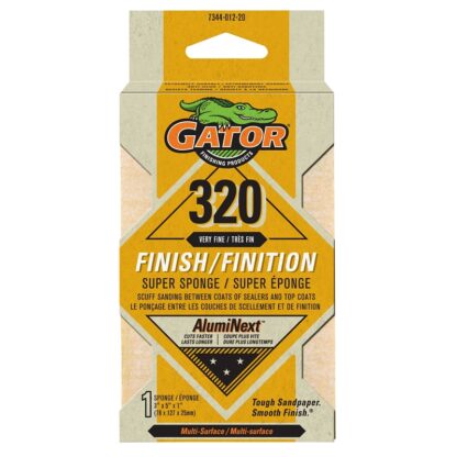 Gator 734401220 Sanding Sponge, 5 in L, 3 in W, 320 Grit, Aluminum Oxide Abrasive