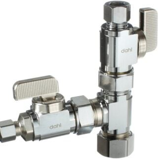 Dahl mini-ball E33-5000 Dual Shut-Off Valve, 5/8 x 3/8 x 1/4 in Connection, Compression, Manual Actuator, Brass Body