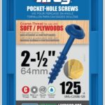 Kreg Blue-Kote SML-C250B-125 Pocket-Hole Screw, #8 Thread, Coarse Thread, Maxi-Loc Head, Square Drive, Carbon Steel, 125/PK