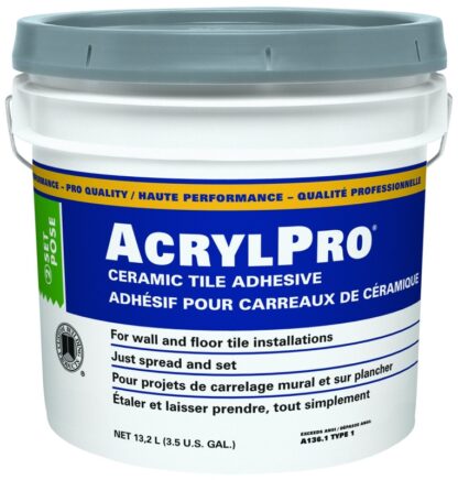 Custom AcrylPro CARL40003 Professional Tile Adhesive, White, 13.25 L Pail