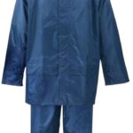 Diamondback SPU045-M Rain Suit, M, 28-1/2 in Inseam, Polyester, Blue, Drawstring Pull-Out Hood Collar