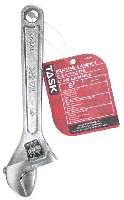 Task T7906 Adjustable Wrench, 15 in OAL, 13/16 in Jaw, Carbon Steel, Chrome