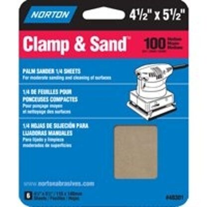 NORTON 48301 Multi-Stand Sheet, 4-1/2 in W, 5-1/2 in L, 100 Grit, Medium, Aluminum Oxide Abrasive, Paper Backing