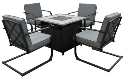 Seasonal Trends SH22SK0490 Venice Spring Patio Set w/Firepit Table, Cushion/Steel/Tile, Gray, Powder-Coated