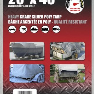 Erickson 57019 Heavy-Grade Tarp, 40 ft L, 20 ft W, Poly, Silver