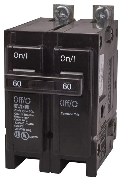 Eaton BQL260 Replacement Classic Circuit Breaker, Type BQL, 60 A, 2-Pole, 120/240 VAC