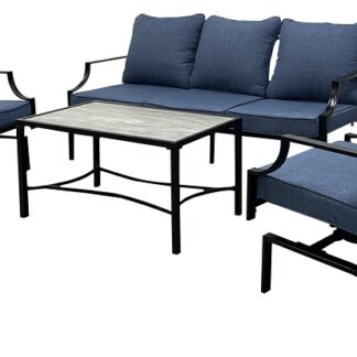 Seasonal Trends SHRMS632X Amelia Deep Seating Set, Cushion/Steel/Tile, Blue, Powder-Coated, 4-Piece