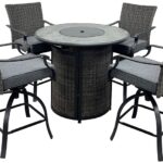 Seasonal Trends SH23S0880P Willow Creek Patio Bar Set w/Firepit Table, Cushion/Steel/Tile/Wicker, Charcoal/Gray