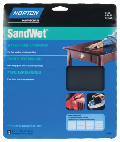 NORTON 48080 Sanding Sheet, 9 in L, 11 in W, 320 Grit, Super Fine, Aluminum Oxide Abrasive