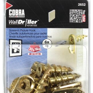 Cobra Anchors 2652 Picture Hook, 30 lb, Brass, #8 Opening