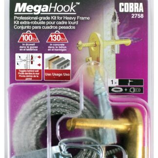 Cobra Anchors Mega Hook 2758 Picture Hook, 100 lb, Zinc, Brass