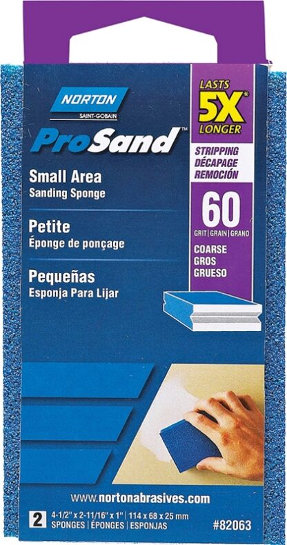 NORTON ProSand 82063 Sanding Sponge, 4-1/2 in L, 2-11/16 in W, 60 Grit, Medium, Aluminum Oxide Abrasive