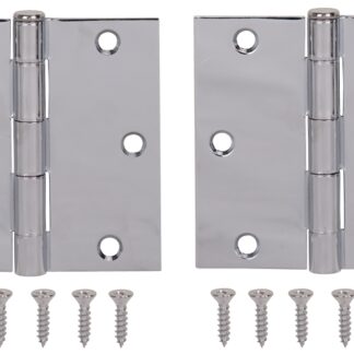 ProSource BH-202CH-PS Square Corner Door Hinge, Steel, Chrome, Loose Pin, 180 deg Range of Motion, Screw Mount Mounting