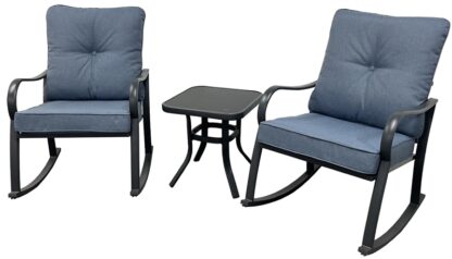 Seasonal Trends SHCIJF2024001 Delmar Rocker Set, 23.82 in OAW, 32.68 in OAD, 32.48 in OAH, Steel, Glass, Blue