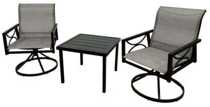 Seasonal Trends SH23S3010W Woodsway Chat Set w/Sling Chairs, Sling Fabric/Steel, Brown/Slat Ridge, Powder-Coated