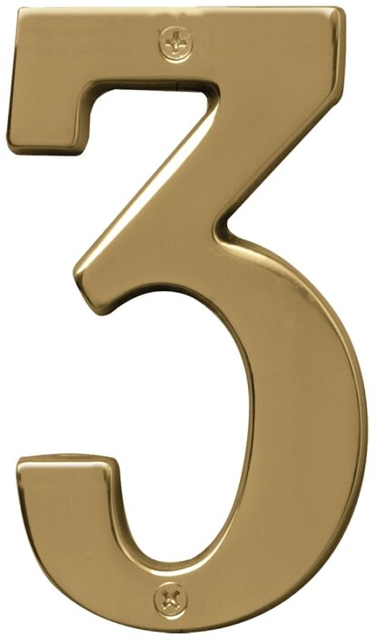 Hy-Ko Prestige Series BR-51PB/3 House Number, Character: 3, 5 in H Character, Brass Character, Brass Sells in Quantity of 3