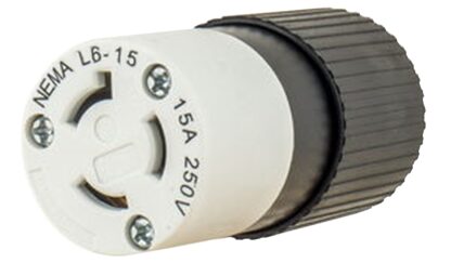 Bryant 70615NCC Locking Device Connector, 2 -Pole, 15 A, 250 V, Screw, NEMA: NEMA L6-15R, Black/White