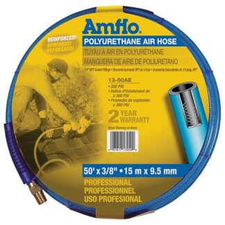 Amflo 13-50AE Air Hose, 3/8 in OD, 50 ft L, MNPT, 300 psi Pressure, Polyurethane, Blue