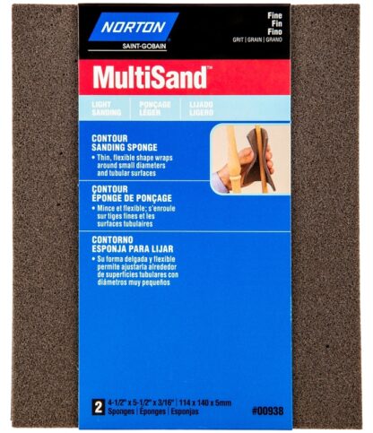 NORTON MultiSand 00938 Sanding Sponge, 5-1/2 in L, 4-1/2 in W, Fine, Aluminum Oxide Abrasive