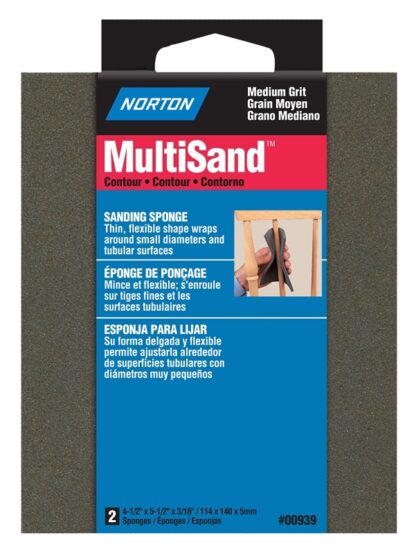 NORTON MultiSand 00939 Sanding Sponge, 5-1/2 in L, 4-1/2 in W, Medium, Aluminum Oxide Abrasive