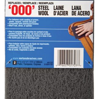 NORTON 01727 Steel Wool, 4-3/8 in L, 5-1/2 in W, #000 Grit, Extra Fine, Gray