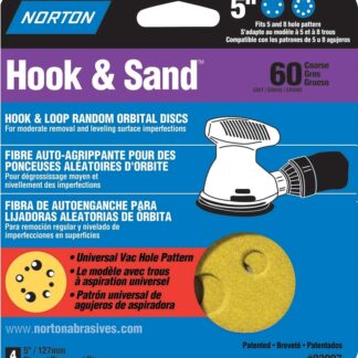 NORTON 02007 Sanding Disc, 5 in Dia, Coated, P60 Grit, Coarse, Aluminum Oxide Abrasive, Universal Vacuum