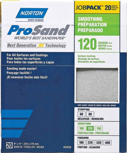 NORTON ProSand 07660768172 Sanding Sheet, 11 in L, 9 in W, Medium, 120 Grit, Aluminum Oxide Abrasive