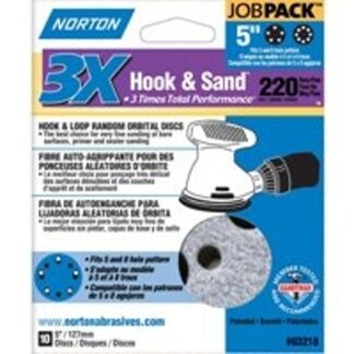 NORTON 03218 Sanding Disc, 5 in Dia, 11/16 in Arbor, Coated, P220 Grit, Very Fine, Alumina Ceramic Abrasive