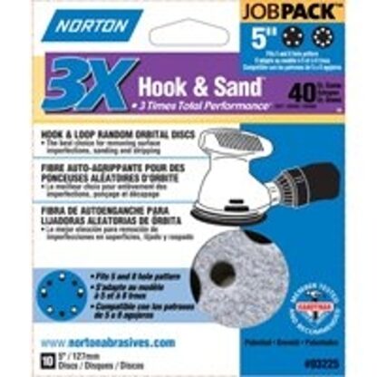 NORTON 03225 Sanding Disc, 5 in Dia, 11/16 in Arbor, Coated, P40 Grit, Extra Coarse, Zirconia Aluminum Abrasive