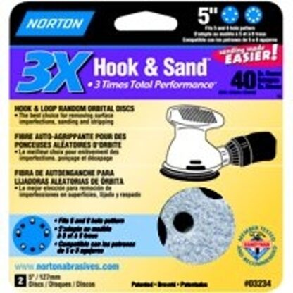 NORTON 03234 Sanding Disc, 5 in Dia, 11/16 in Arbor, Coated, 40 Grit, Extra Coarse, Alumina Ceramic Abrasive