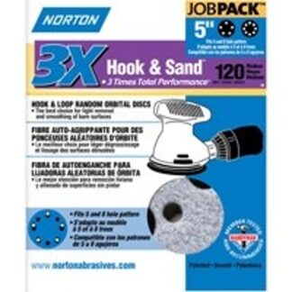 NORTON 04035 Sanding Disc, 5 in Dia, 11/16 in Arbor, Coated, P120 Grit, Medium, Alumina Ceramic Abrasive, Spiral