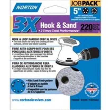 NORTON 04038 Sanding Disc, 5 in Dia, 11/16 in Arbor, Coated, P220 Grit, Very Fine, Alumina Ceramic Abrasive