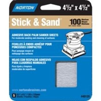 NORTON MultiSand 05452 Sanding Sheet, 4-1/2 in L, 4-1/2 in W, Medium, 100 Grit, Adhesive Backing