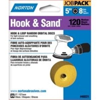 NORTON 49221 Sanding Disc, 5 in Dia, Coated, P120 Grit, Medium, Aluminum Oxide Abrasive, Paper Backing