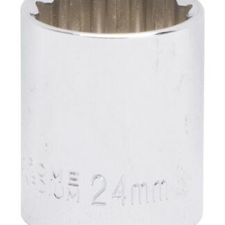 Vulcan MT6534101 Drive Socket, 24 mm Socket, 1/2 in Drive, 12-Point, Chrome Vanadium Steel, Chrome