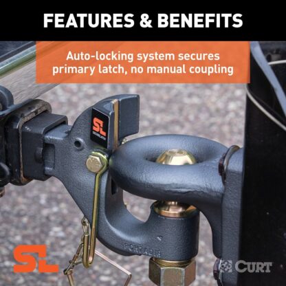 Curt 48406 SecureLatch Receiver Mount Ball and Pintle Hitch, 2-5/16 in Dia Hitch Ball, Carbon Steel