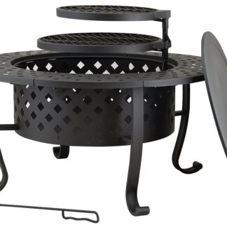 Seasonal Trends FT-97018 Fire Pit with Cooking Grate, 36 in OAW, 36 in OAD, 27-7/8 in OAH, Round, Wood Ignition