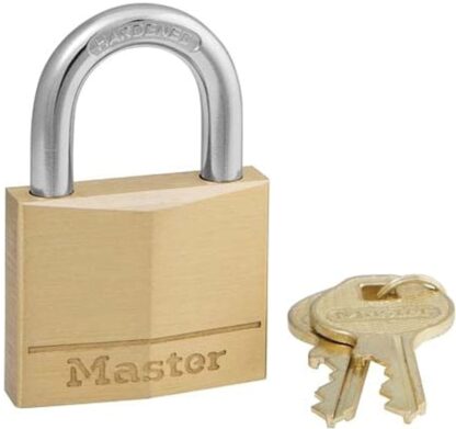 Master Lock 140QLH Padlock, Keyed Alike Key, 1/4 in Dia Shackle, Steel Shackle, Solid Brass Body, 1-9/16 in W Body