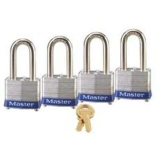 Master Lock 3QLF Padlock, Alike Key, 9/32 in Dia Shackle, Steel Shackle, Steel Body, 1-9/16 in W Body, 4/PK