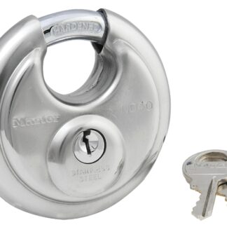 Master Lock 40D Padlock, Keyed Different Key, Shrouded Shackle, 3/8 in Dia Shackle, Steel Shackle, Stainless Steel Body